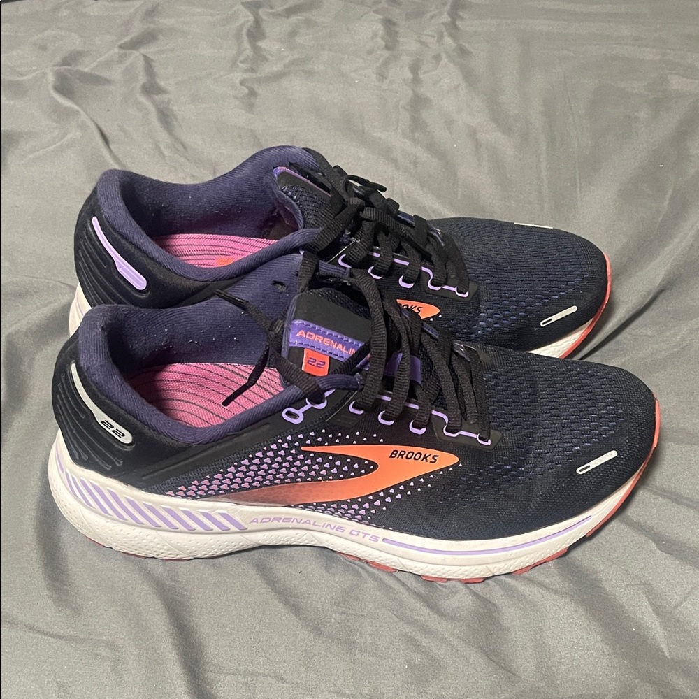 Brooks Women's Adrenaline GTS 22 Running Shoes - Navy and Purple/Salmon w/insole